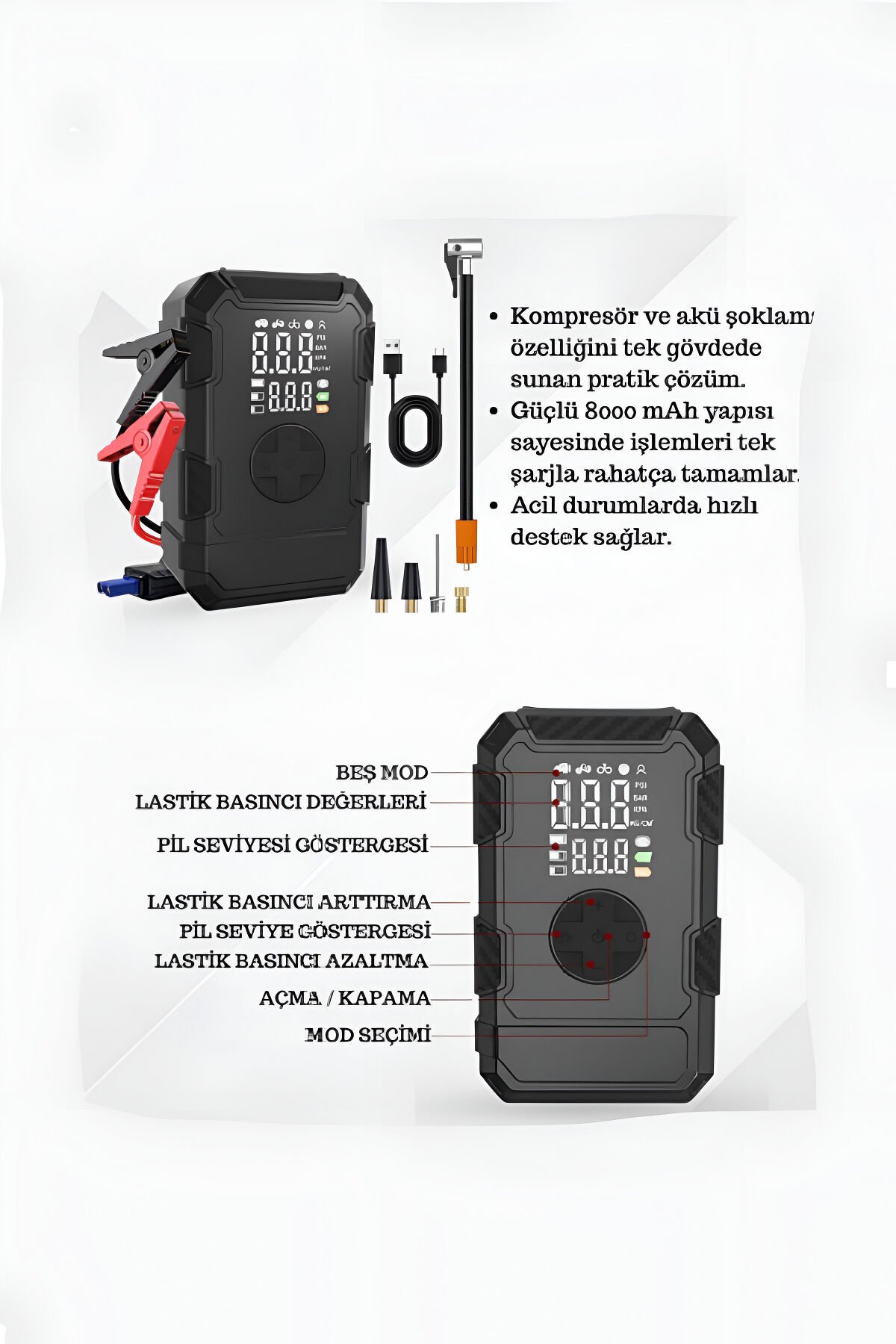 Oto Kompresör Ve Akü Takviye Cihazı 8000Mah 150 Psi AEM