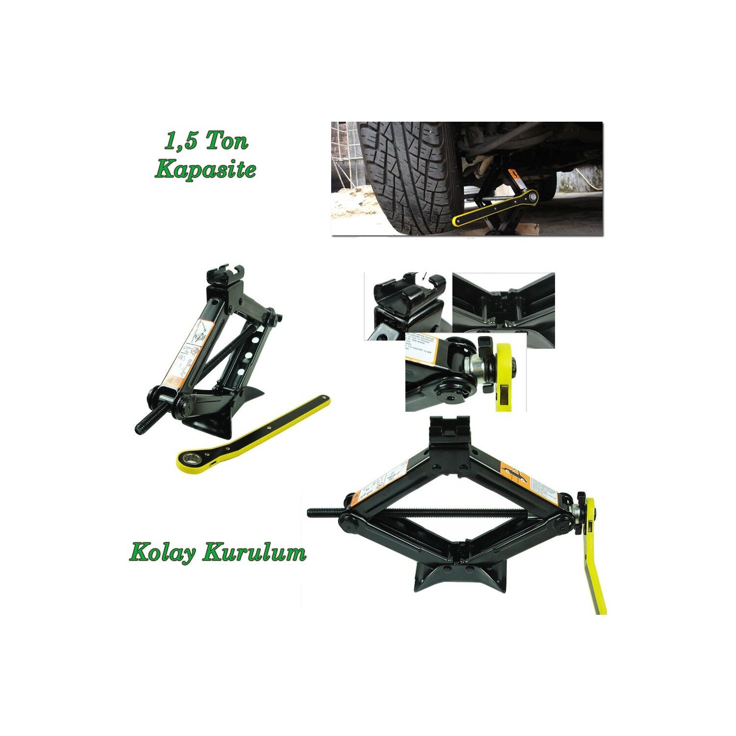Oto Kriko Araç Kriko Cırcırlı Kriko 1.5 Ton Makas Tip Cırcırlı