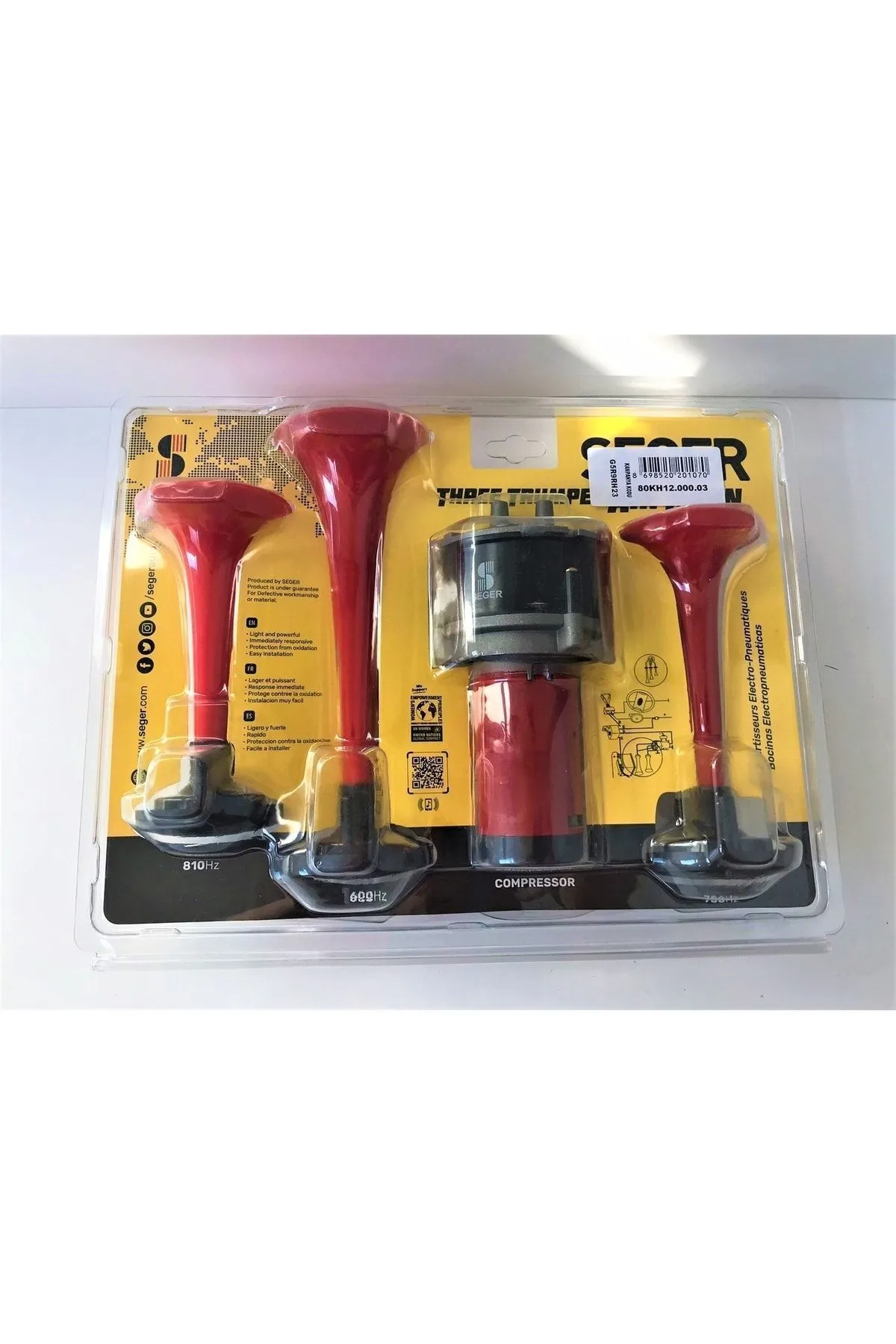 3 Borulu Kendinden Kompresörlü Havalı Korna 12volt