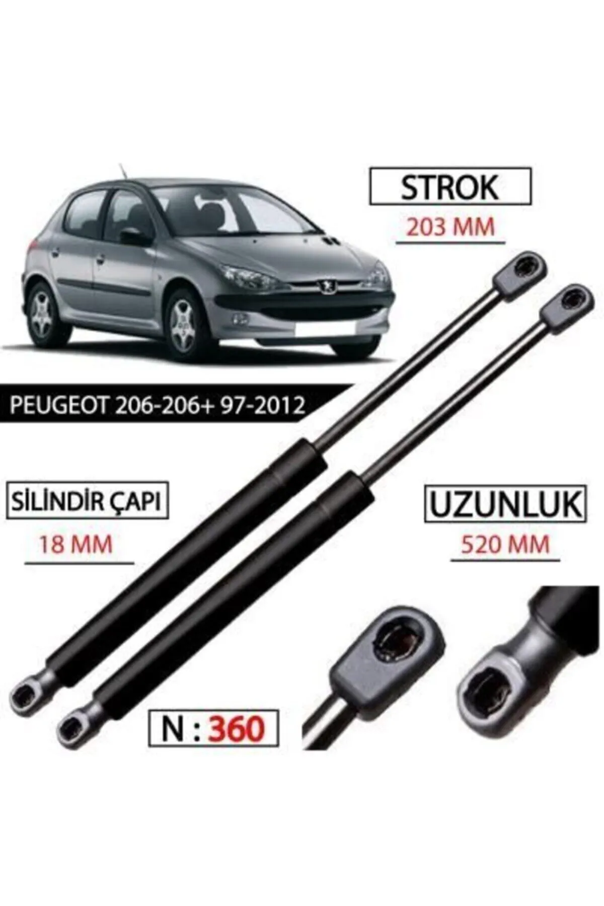 Peugeot 206 Hatchback Bagaj Amortisörü Takimi Yan Sanayi 8731e6