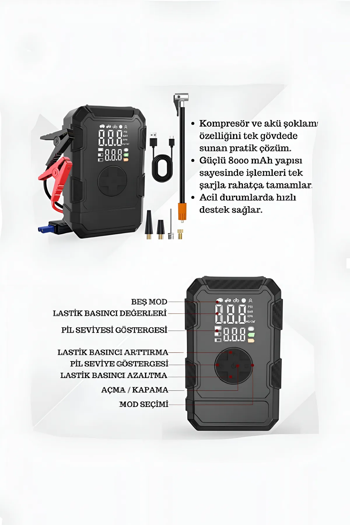 Oto Kompresör Ve Akü Takviye Cihazı 8000Mah 150 Psi AEM